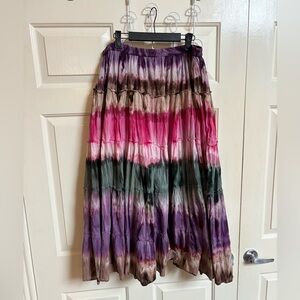 VTG Zashi 80’s 90’s 100% Cotton Tie Dye Tiered Boho Gypsy Hippie Maxi Skirt